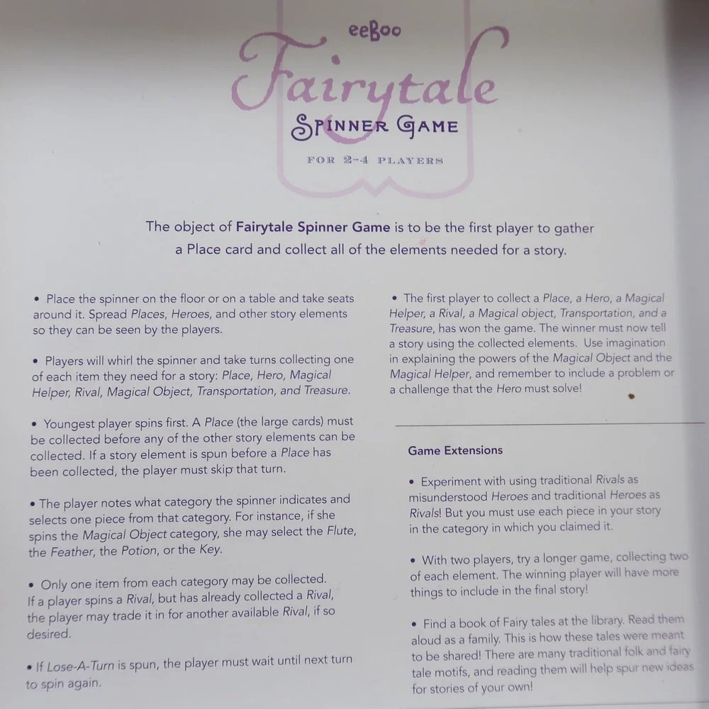 Eeboo Fairytale Spinner Game Create Your Own Story 2-4 Players 2009 Complete